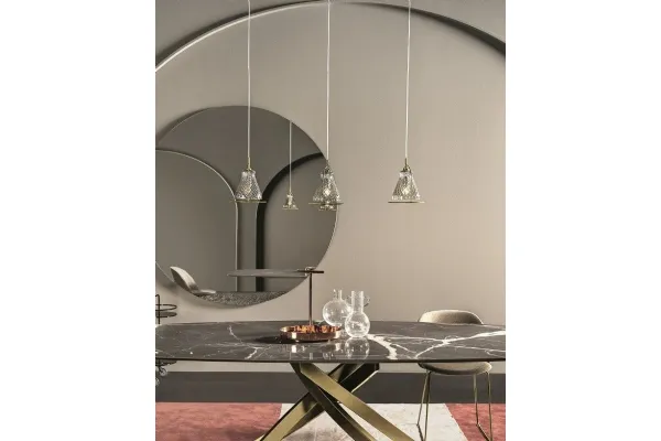 Lampada sospesa in acciaio e vetro soffiato a mano Funky di Bontempi