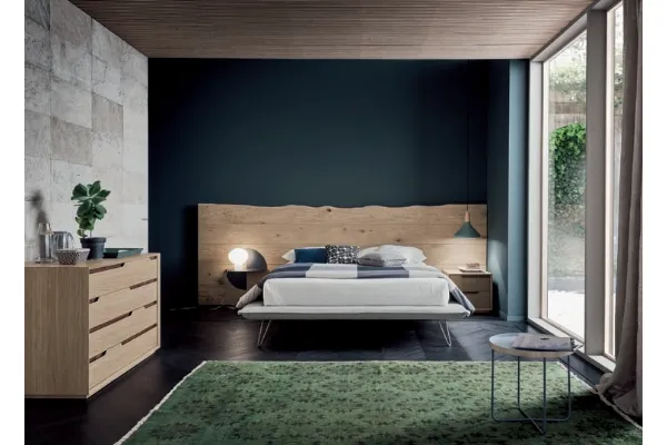 Letto con testiera larga di design in rovere Wood di Alta Corte