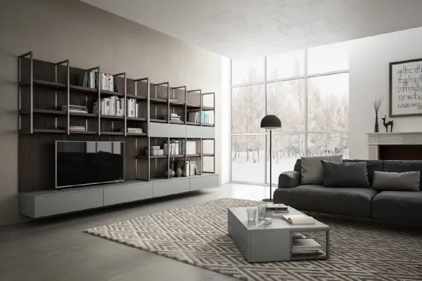 Libreria sospesa, con schienale in noce Living 03 di Arredo 3