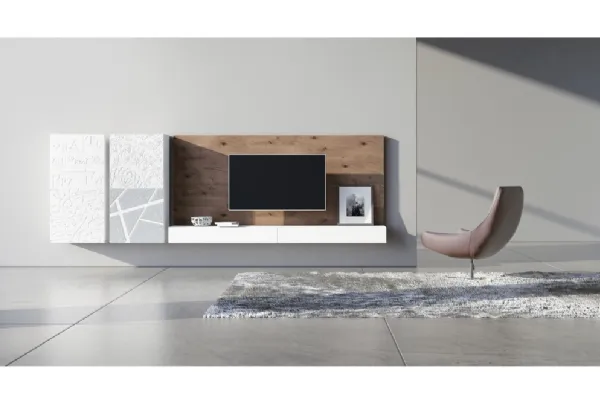 Parete attrezzata in legno e laccato Comp.02 di Voltan