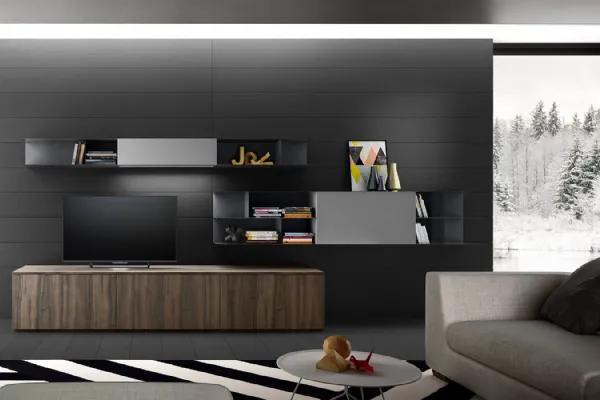 Parete attrezzata su boiserie con vani a giorno Living 06 di Arredo 3