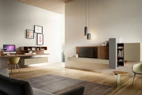 Parete attrezzata con work-station e vani a giorno, Living 08 di Arredo 3