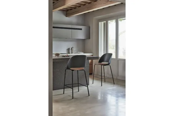 Sgabello con struttura in acciaio e legno Polo Sgabello di Bontempi