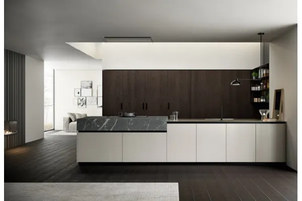 Cucina contemporanea con base laccata sabbia, top in HPL, Asia di Arredo 3