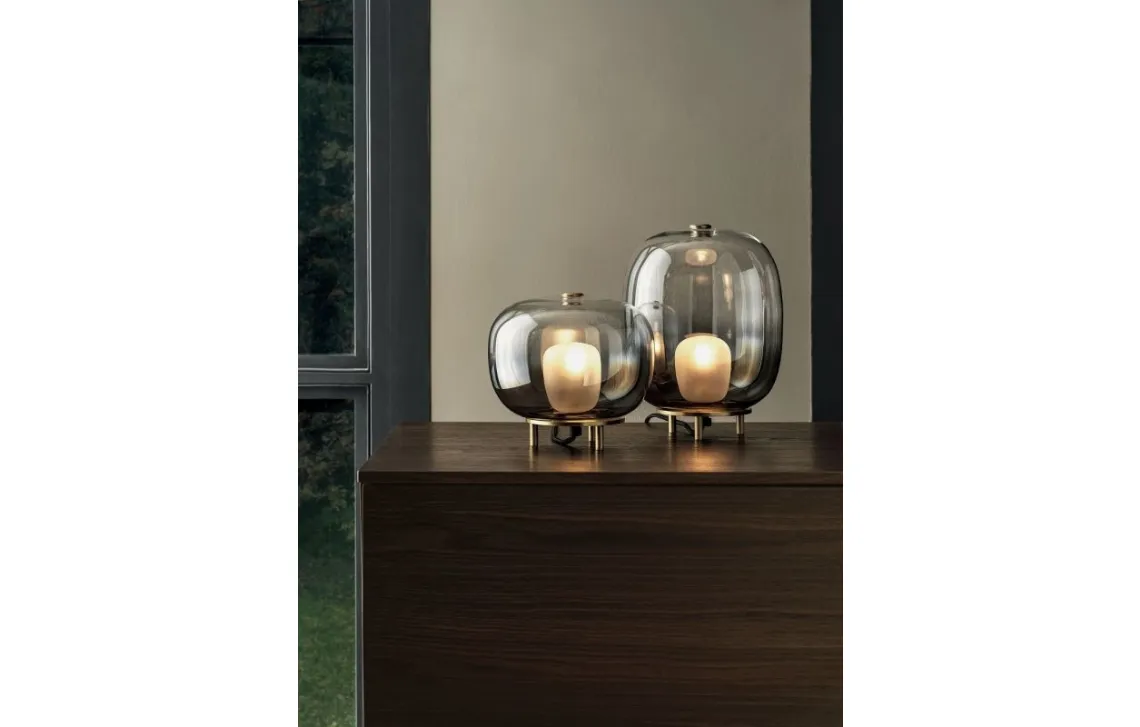 Lampada con base in ottone naturale e vetro borosilicato Blow da tavolo Bontempi
