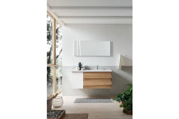 Mobile sospeso con doghe irregolari in legno e laccato bianco Scuderia di Arcom