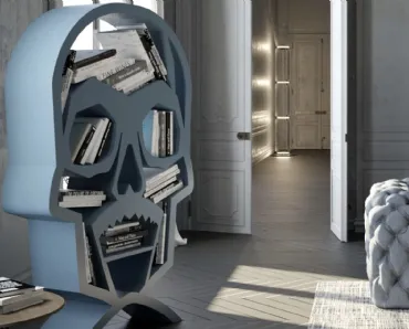 Libreria di design a forma di teschio in cemento laccato Gioia di Voltan
