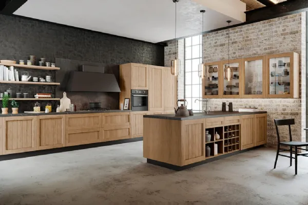 Cucina in legno a doghe e con maniglia integrata Frida di Arredo 3