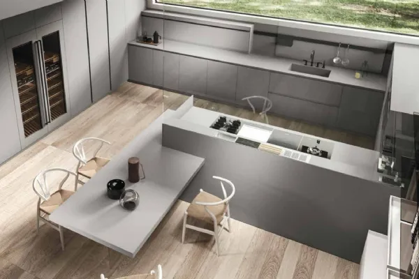 Cucina Design in rovere e laccato opaco con penisola Ak_04 02 di Arrital