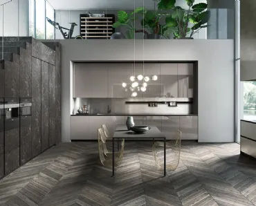 Cucina Design angolare Ak 04 02 in vetro lucido Grigio Londra e Laminam di Arrital