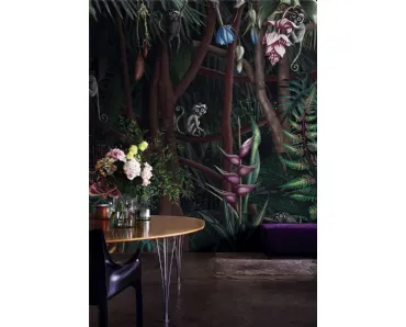 Carta da parati con piccole scimmie nella foresta Looks in the Forest in London Art