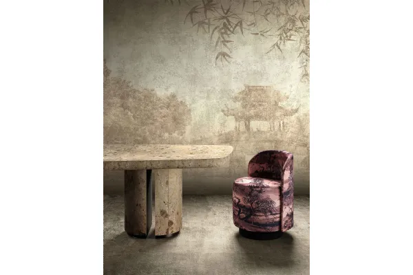 Carta da parati con sfondo orientale Time waits for no one di London Art