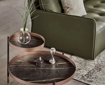 Tavolino Planet con piani in SuperMarmo e struttura in acciaio laccato di Bontempi