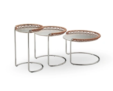 Tavolini P47 in metallo e cuoio intrecciato di Midj