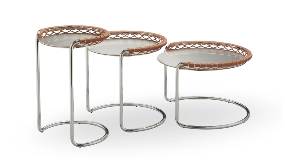 Tavolini P47 in metallo e cuoio intrecciato di Midj