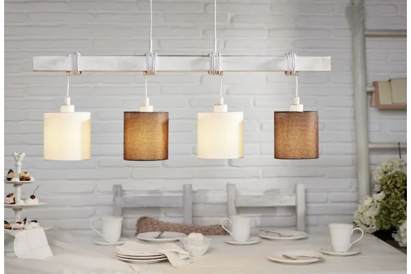 Lampada a sospensione con diffusore in tessuto effetto lino e struttura in legno e metallo Townshend 2 di Eglo