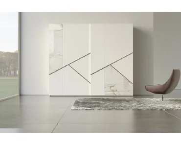 Armadio Comp 14 in laccato bianco con inserti in ceramica e bronzo graffiato di Voltan