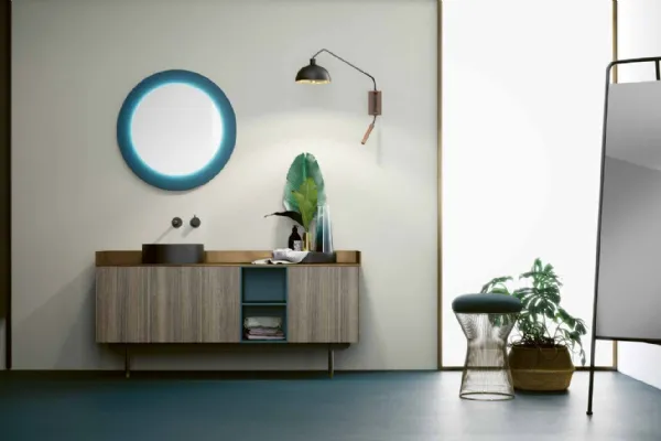 Mobile da Bagno a terra in melaminico e top in metallo ossidato bronzo Modo Project 01 di Altamarea