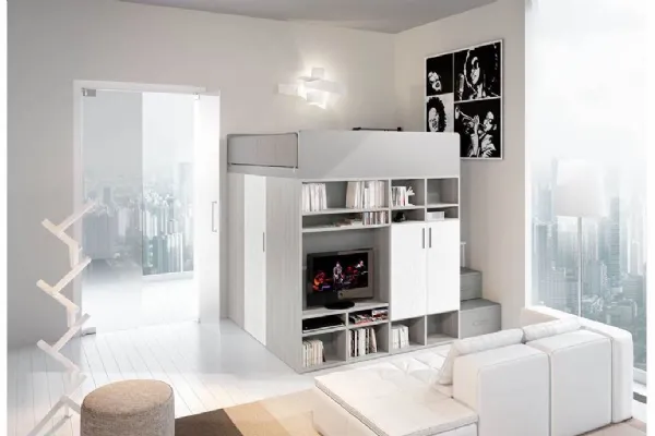 Cameretta per Ragazzi 710 a soppalco con zona living e cabina armadio di Ferrimobili