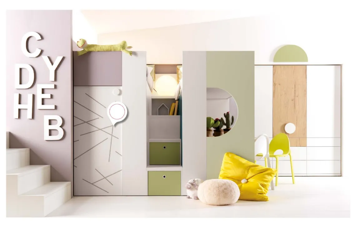 Cameretta con cabina armadio o spazio gioco Alpha Letto a Soppalco G010 di Doimo Cityline
