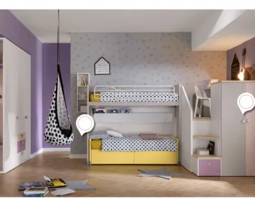 Cameretta con scrivania nella parte superiore e cabina armadio in quella inferiore Alpha Letto a Soppalco G040 di Doimo Cityline