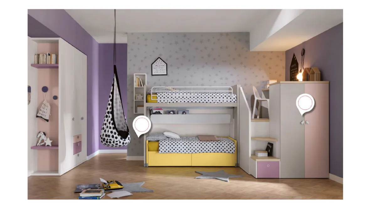 Cameretta con scrivania nella parte superiore e cabina armadio in quella inferiore Alpha Letto a Soppalco G040 di Doimo Cityline