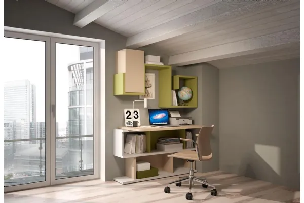 Cameretta Smart Working 015 componibile in laccato di Ferrimobili