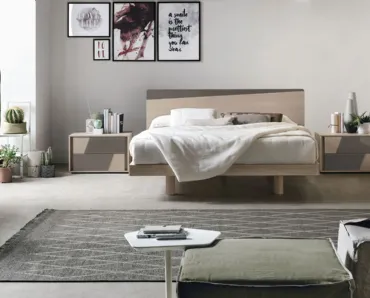 Letto con testiera Charlie in materico noce ambra e laccato opaco salina di Tomasella