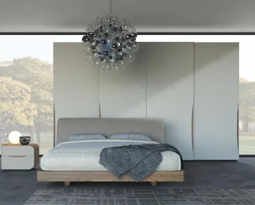 Letto in legno di quercia con testiera imbottita in econabuk cenere Eikon Plus di Voltan