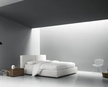 Letto imbottito con contenitore in tessuto chiaro Flex di Md House