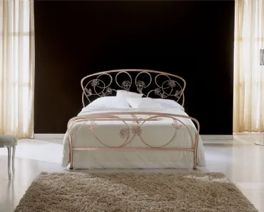 Letto con testiera lavorata con fiori in ferro battuto Glicine di Bontempi