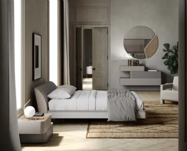 Letto con testiera Prestige laccato opaco grigio alpaca imbottito econabuk fango di Voltan