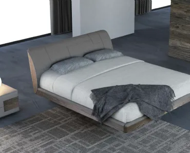 Letto con testiera in quercia tabacco con imbottitura in econabuk cenere Prestige di Voltan