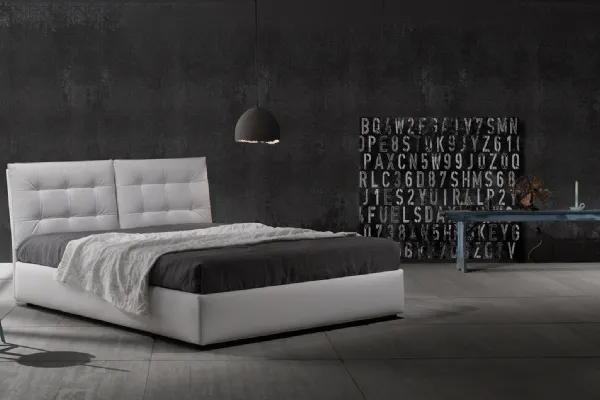 Letto con testiera trapuntata Zoè quattro Ring 28 con contenitore di Excò