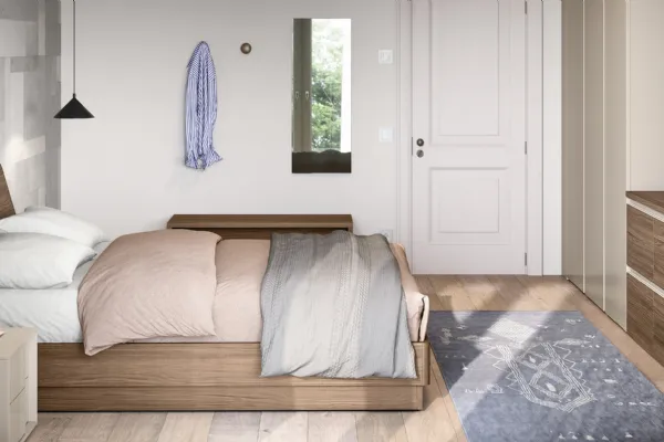 Letto in melaminico Noce naturale con testiera Zurigo di Cinquanta3