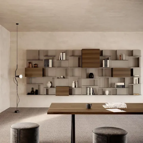 Libreria sospesa in metallo e legno di Noce Avenue 04 Md House