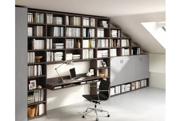 Libreria Living 72D in legno composta da vani a giorno e ante in materico finitura cemento di Ferrimobili