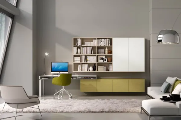 Libreria Living 74D sospesa composta da ante e vani a giorno di Ferrimobili
