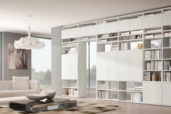 Libreria living 76D autoportante e passante composta da ante e vani a giorno bifacciali di Ferrimobili