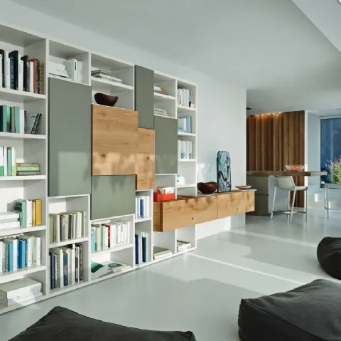 Libreria Modo M6C71 in laccato opaco e Rovere nodato di Sangiacomo