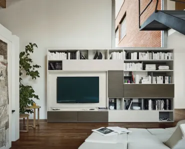 Libreria con vano porta TV Modo M6C73 in laccato opaco e materico Loto natura di Sangiacomo