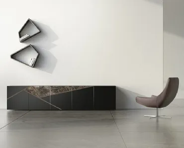 Madia in laccato opaco, ceramica e bronzo graffiato Comp 22 di Voltan