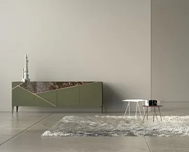 Madia in laccato opaco, ceramica e bronzo graffiato Comp 23 di Voltan