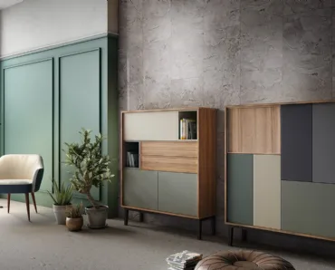 Madia alta Living 10 in laccato opaco colori vari e Aria Larice Cortina di Arredo3
