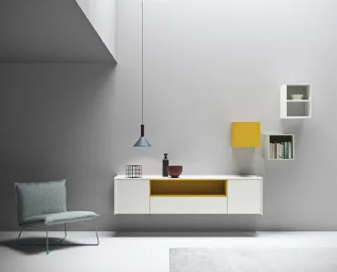 Madia sospesa in laccato opaco bianco e senape Maxima 03 di Md House