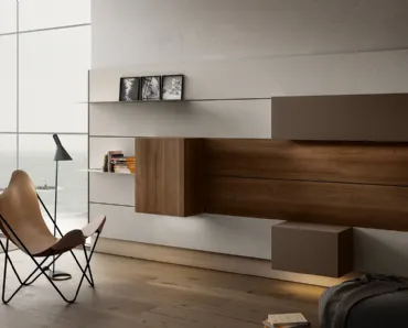 Mobile sospeso Living 01 in Noce e laccato opaco di Arredo3