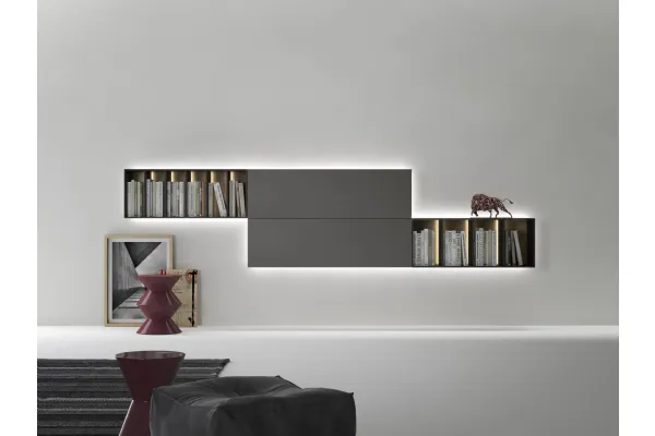 Mobile sospeso in laccato opaco con moduli libreria Madia di Caccaro