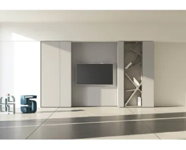 Parete attrezzata da terra in laccato opaco chiaro Comp 03 di Voltan