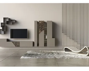 Parete Attrezzata in laccato opaco con inserti in ceramica e bronzo graffiato Comp 15 di Voltan