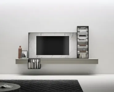 Parete Attrezzata Cornice TV in Kera Invisible White di Caccaro